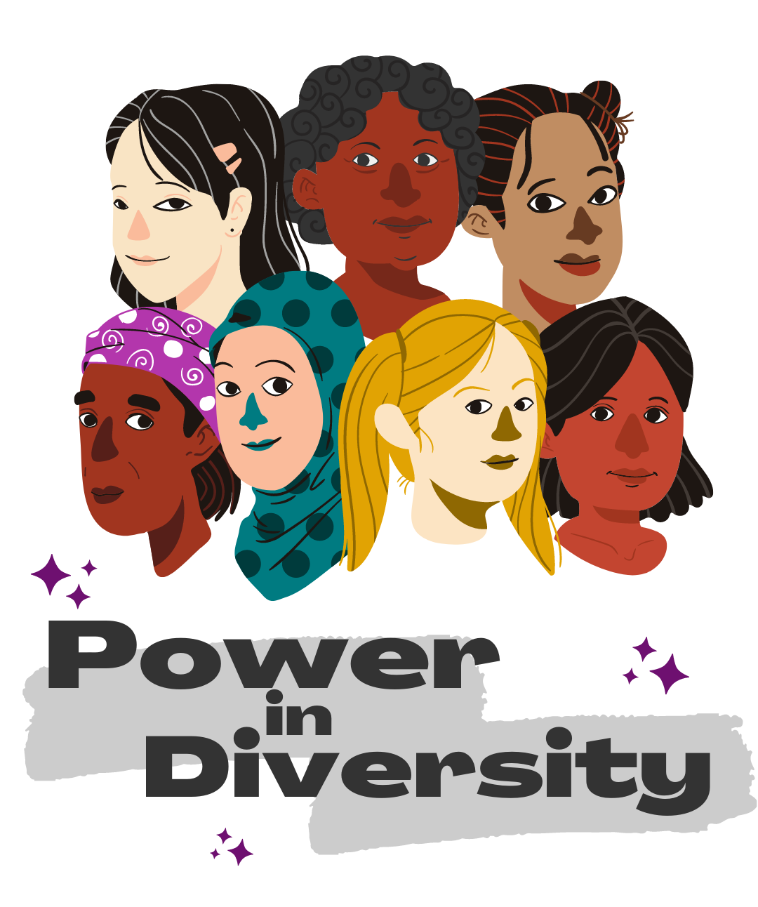 Cartoon illustrates diverse people.